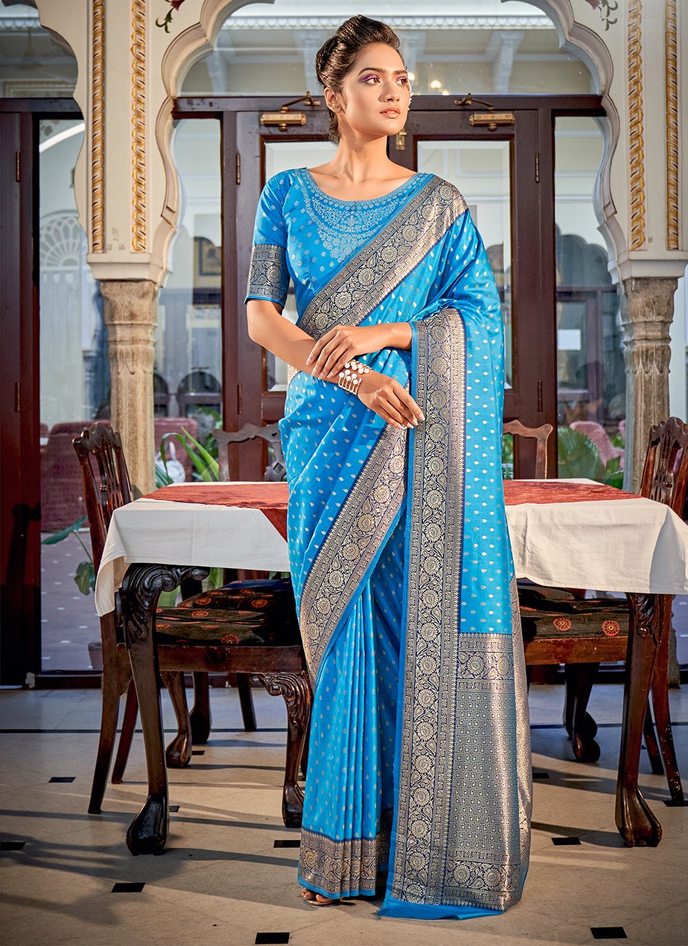 Buy Aqua blue and green silk designer party wear saree in UK, USA and  Canada | Party wear sarees, Party wear, Saree