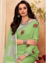 Haute Embroidered Linen Green Trendy Saree