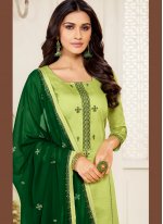 Haute Green Cotton Silk Churidar Salwar Kameez