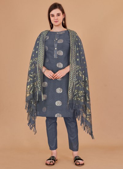 Haute Grey Sequins Banarasi Silk Salwar Suit