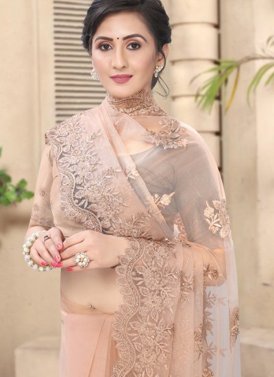 
                            Haute Net Resham Pink Designer Saree
