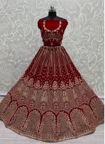 Haute Red Thread Velvet Designer Long Lehenga Choli