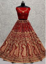Heavenly Embroidered Velvet Maroon Lehenga Choli