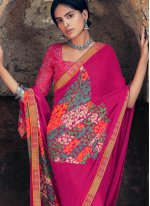 Heavenly Faux Georgette Abstract Print Pink Printed Saree