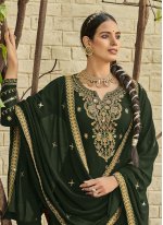 Heavenly Georgette Satin Green Straight Salwar Suit