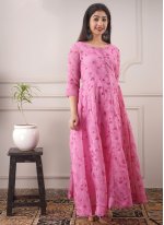 Heavenly Printed Chanderi Readymade Designer Gown