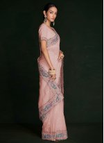 Honourable Lucknowi work Georgette Peach Designer Saree