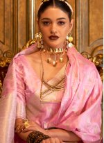 Honourable Pink Handloom silk Trendy Saree