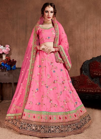 Honourable Silk Zari Pink Trendy Lehenga Choli