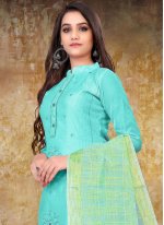 Honourable Turquoise Chanderi Designer Straight Suit