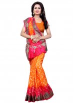 Hot Pink and Orange Color Traditional Saree