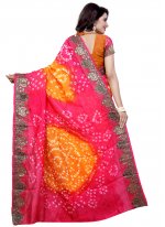 Hot Pink and Orange Color Traditional Saree