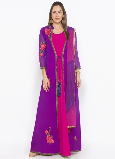 Hot Pink and Purple Georgette Party Readymade Suit