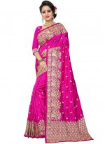 Hot Pink Art Silk Embroidered Traditional Saree