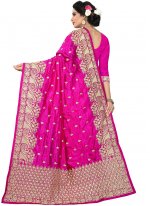 Hot Pink Art Silk Embroidered Traditional Saree