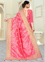 Hot Pink Banarasi Silk Sangeet Designer Saree