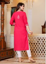 Hot Pink Casual Cotton Straight Salwar Kameez