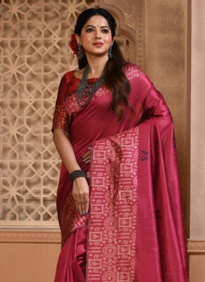 Hot Pink Handloom silk Zari Trendy Saree