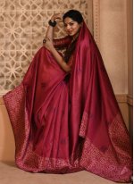 Hot Pink Handloom silk Zari Trendy Saree