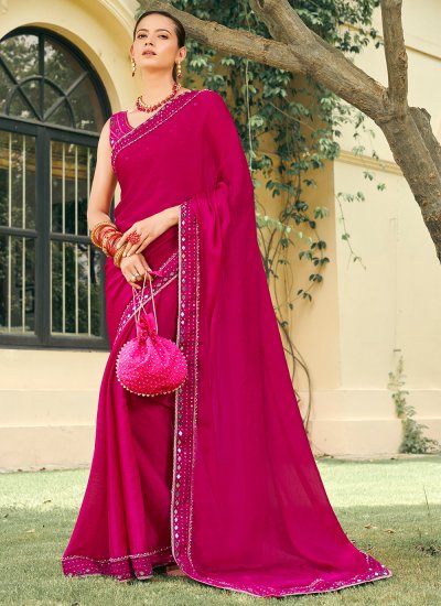 Hot Pink Handwork Contemporary Style Saree