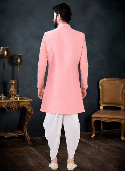 Hot Pink Jacquard Embroidered Indo Western Sherwani