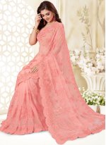 Hot Pink Resham Net Classic Designer Saree