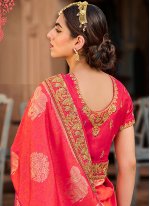 Hot Pink Weaving Art Silk Traditional Designer Saree
