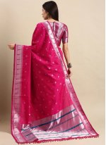 Hot Pink Woven Designer Traditional Saree