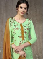 Hypnotic Cotton Sea Green Embroidered Churidar Suit