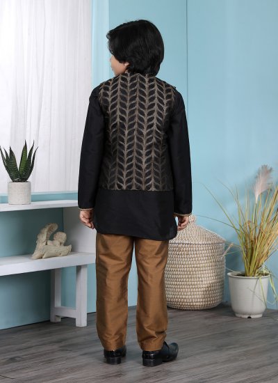 Hypnotic Cotton Silk Black Jacquard Work Kurta Payjama With Jacket