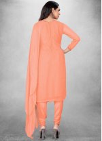 Hypnotic Georgette Peach Embroidered Trendy Salwar Suit