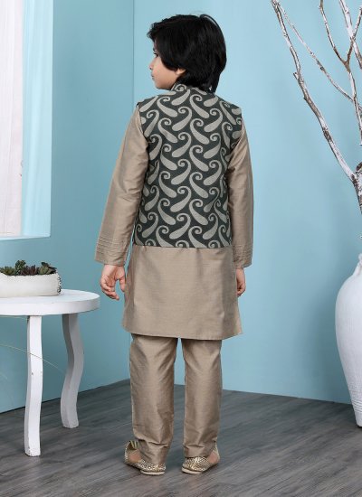 Hypnotic Handloom silk Brown and Green Printed Kurta Payjama With Jacket