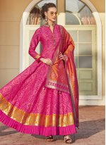 Hypnotic Hot Pink Weaving Readymade Anarkali Suit
