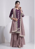 Hypnotic Purple Embroidered Faux Georgette Sharara Set