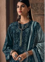 Hypnotic Teal Resham Velvet Designer Pakistani Suit