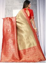 Hypnotizing Banarasi Silk Beige Weaving Designer Traditional Saree
