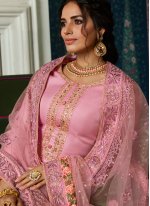 Hypnotizing Pink Resham Tussar Silk Salwar Suit
