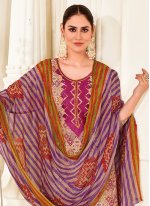 Hypnotizing Purple Printed Cotton Straight Salwar Suit