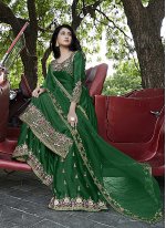 Hypnotizing Satin Green Embroidered Designer Pakistani Salwar Suit