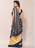 Ideal Faux Crepe Grey Designer Ready Pleated Saree