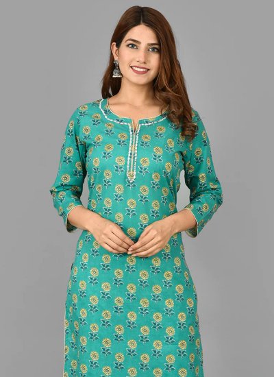 Ideal Green Printed Cotton Designer Salwar Suit