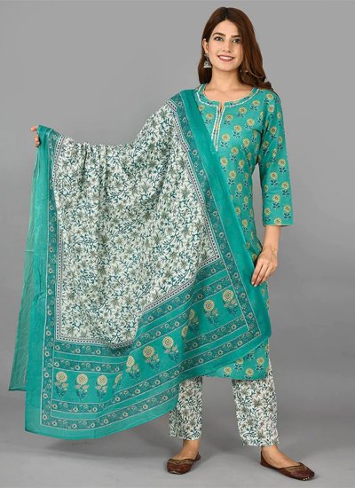 Ideal Green Printed Cotton Designer Salwar Suit