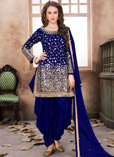 Ideal Mirror Aqua Blue and Blue Trendy Patiala Salwar Kameez