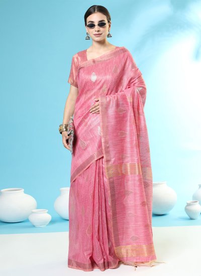 Ideal Pink Woven Classic Saree