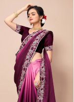 Ideal Print Pink and Wine Shaded Saree