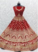 Ideal Velvet Thread Red Lehenga Choli