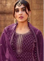 Immaculate Embroidered Purple Faux Georgette Designer Pakistani Salwar Suit