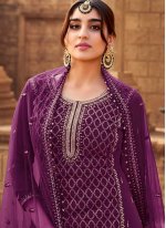 Immaculate Embroidered Purple Faux Georgette Designer Pakistani Salwar Suit