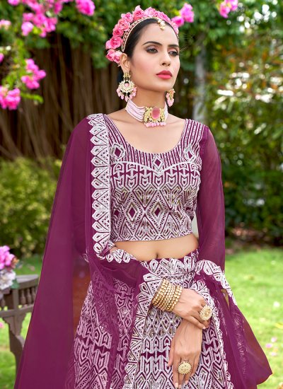 Immaculate Purple Embroidered Trendy Lehenga Choli