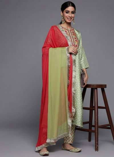 Immaculate Sea Green Printed Silk Salwar Suit